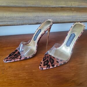 Jessica Rich Racy Mule Leopard Heels NWT